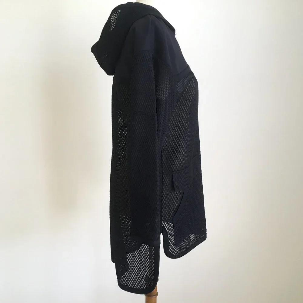 Zara Black Long Mesh Sport Hooded Jacket High Low - Picture 4 of 11